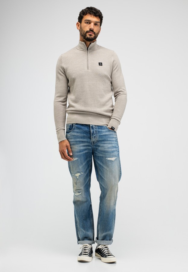 Afbeelding van Structure Half Zip M2526003 Light Sand 697-  Heren Trui - Butcher of Blue